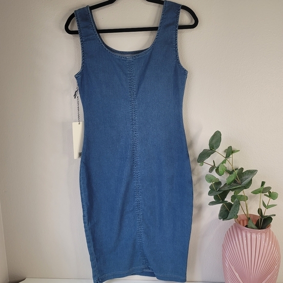 NWT iris chambray stretch denim mini dress contour bodycon 90s Vintage - Picture 1 of 10
